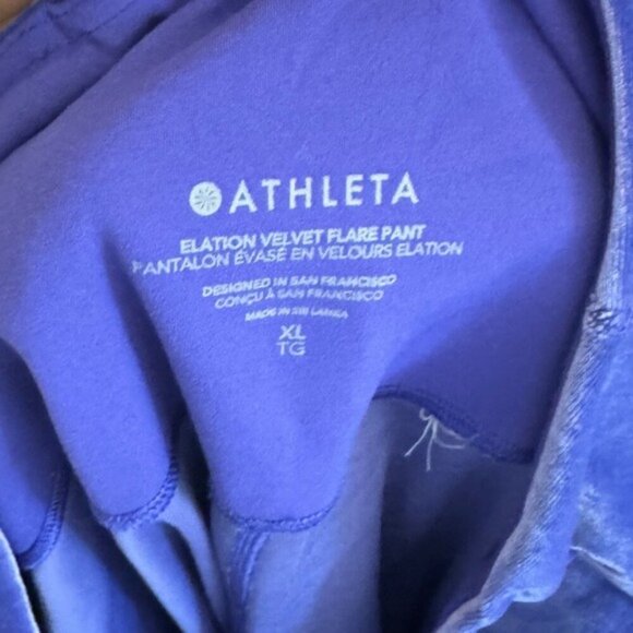 Athleta Elation Velvet Flare Pant Noble Blue Purple Velour High Waist Stretch XL - Picture 5 of 5